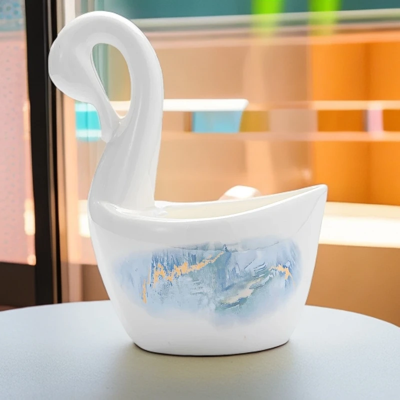 锦绣山河摆件自选单品天鹅花篮牙签筒烟灰缸家用创意简约金边