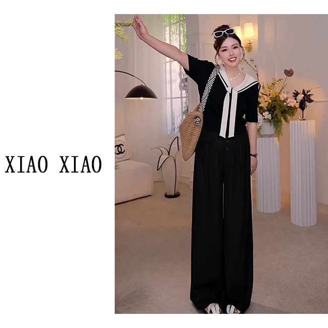 【XIAOXIAO】大码女装新款女2025夏季时尚气质短袖+阔腿裤XX225