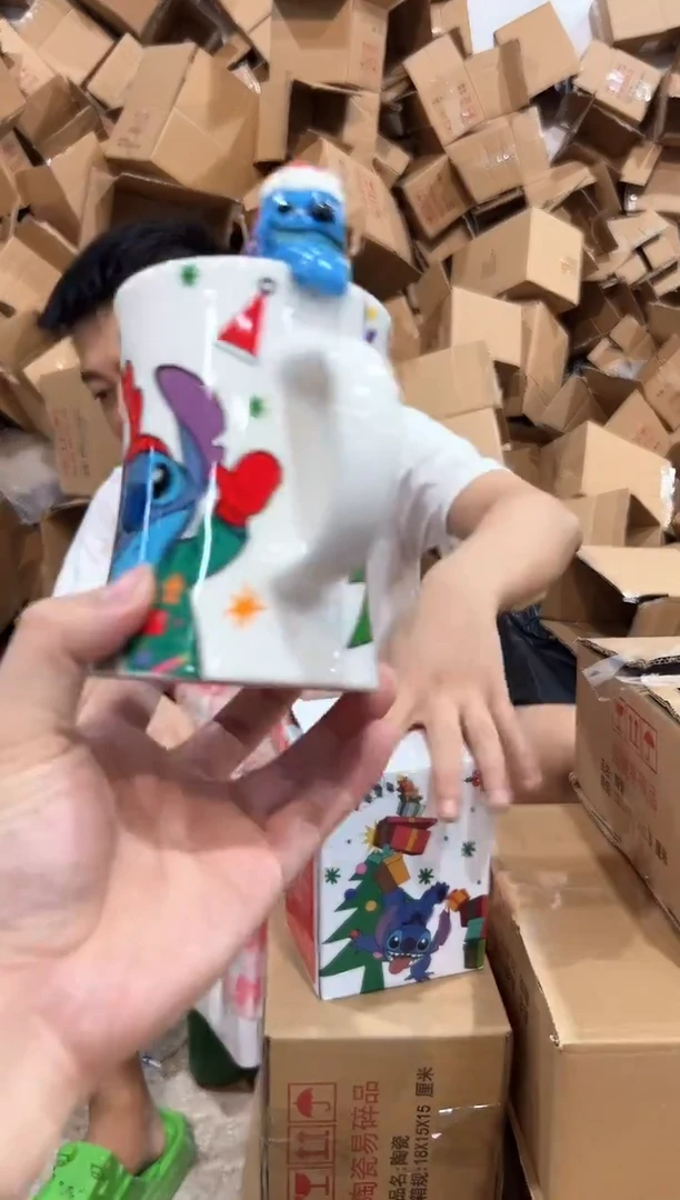 瓷片圣诞史迪仔麋鹿小蛮腰水杯