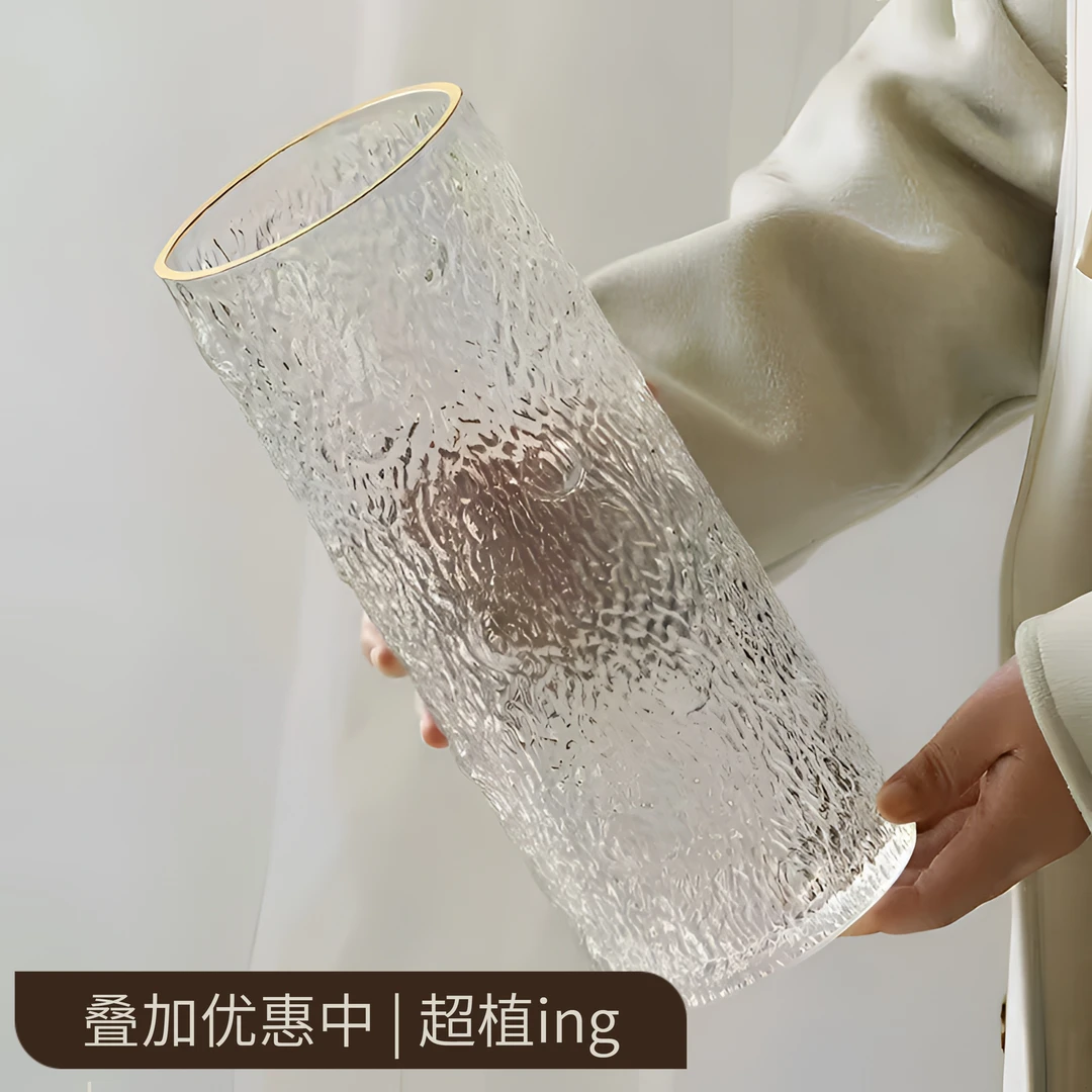 GOYN轻奢纹路直筒玻璃花瓶高档客厅轻奢水培富贵竹鲜花高颜值摆件