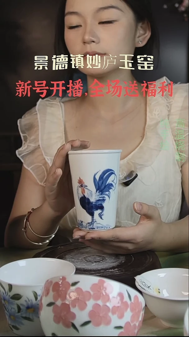 碗妙庐玉窑高温手绘餐具可乐杯