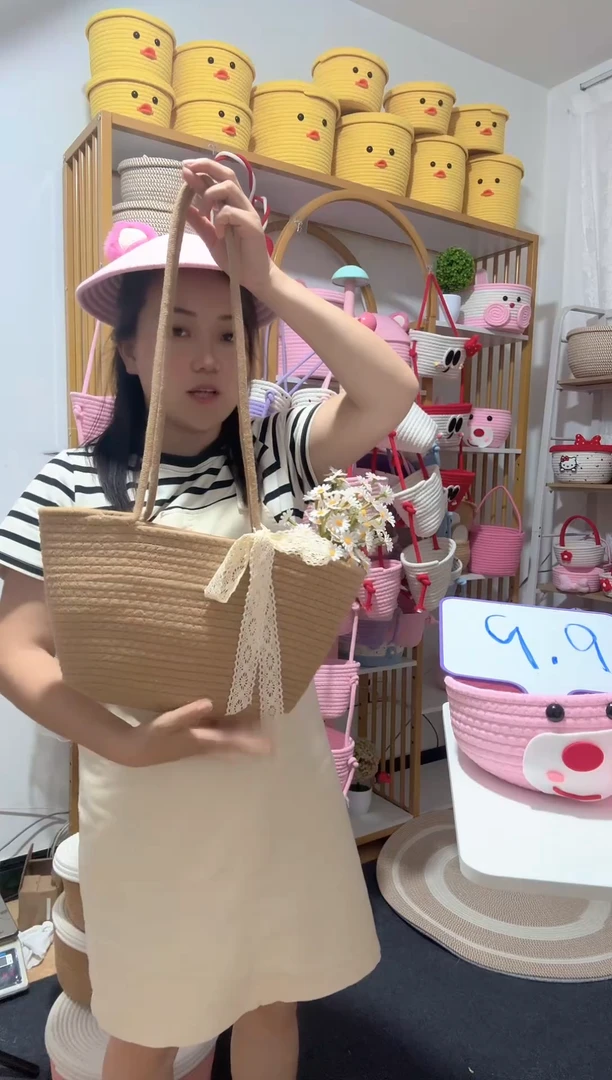 布纯手工咖编织色沙滩风休闲