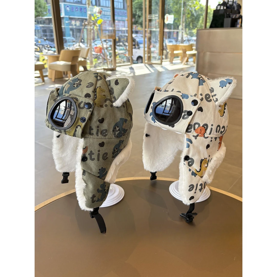 儿童加绒飞行员帽子冬季宝宝防风保暖雷锋帽男女童抗寒骑行护耳帽