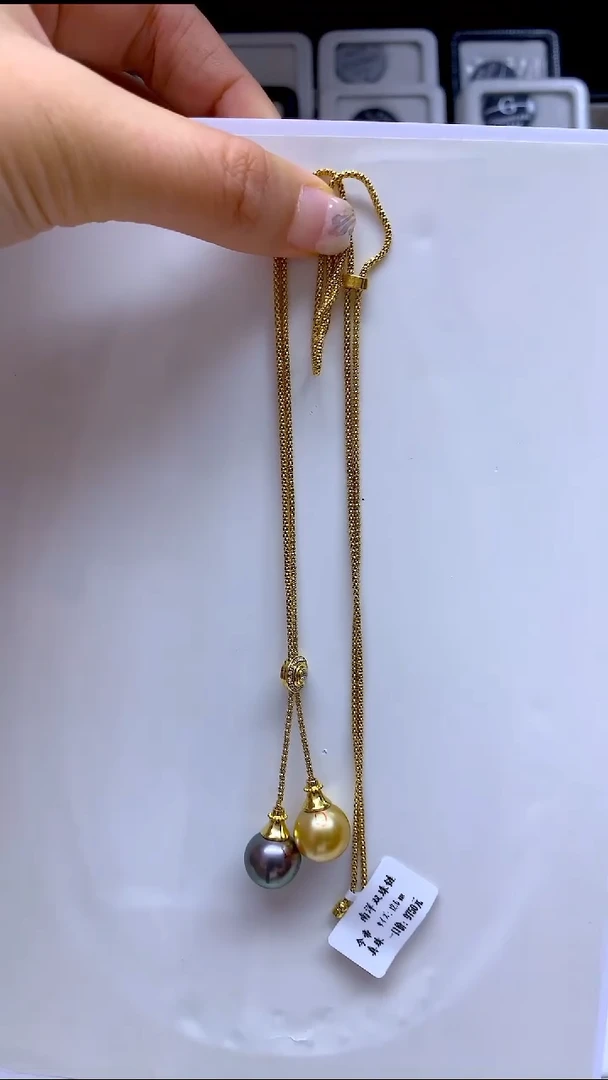 18K金镶嵌海水珍珠项链双珠吊坠12.6mm