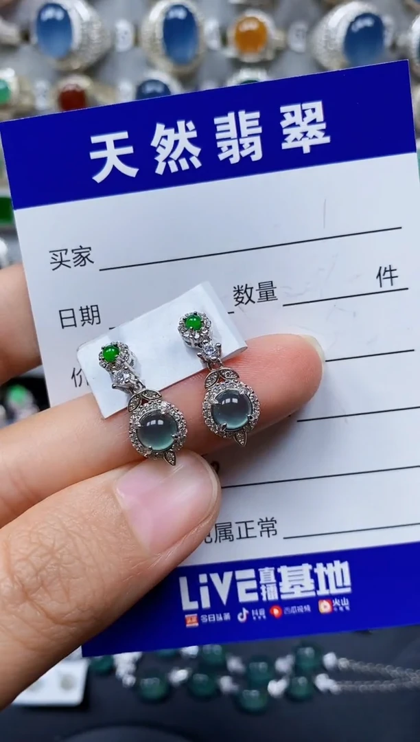 翡翠银S925镶嵌耳饰0240