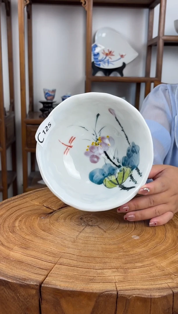 瓷片景德镇高温釉中彩-捏捏碗125