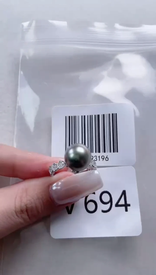 银S925镶嵌戒指海水珍珠V694
