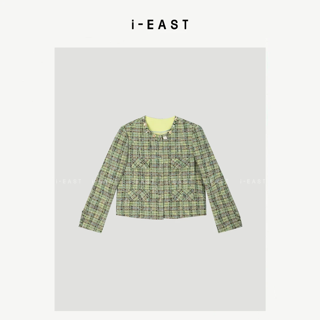 i-EAST 铂金山茶~小香风领口珠珠设计开衫外套-5C WT10364