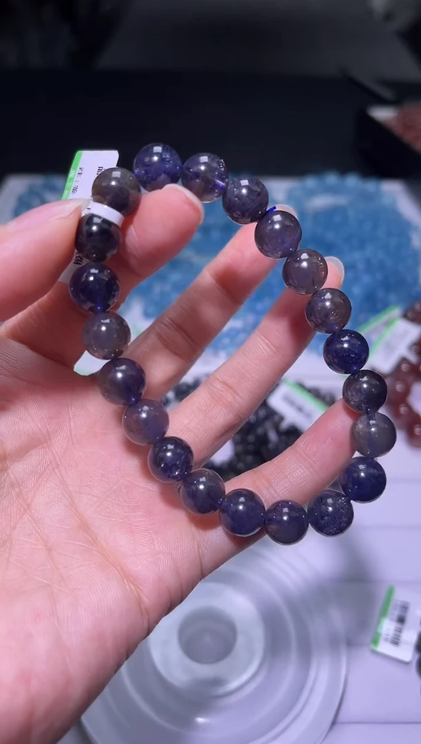 未镶嵌堇青石手串J076-9mm透体血滴堇青单圈-多样性发其一