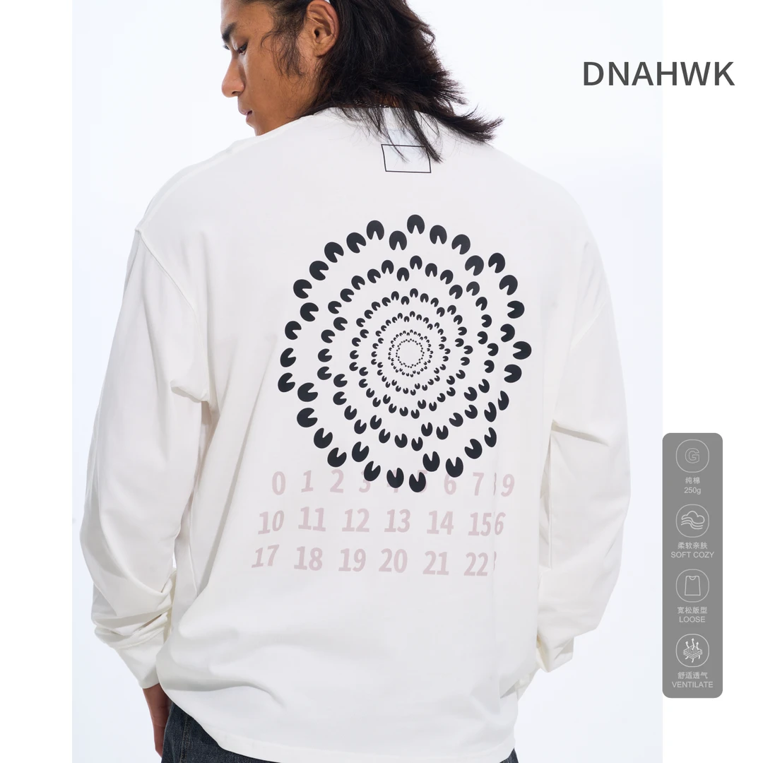 DNAHWK马蹄幻环密语原创设计长袖T恤男宽松休闲百搭纯棉圆领卫衣