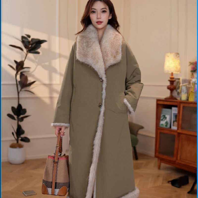 编码23韩版翻领中长款外套百搭女长款女士冬季棉服秋冬Z0032