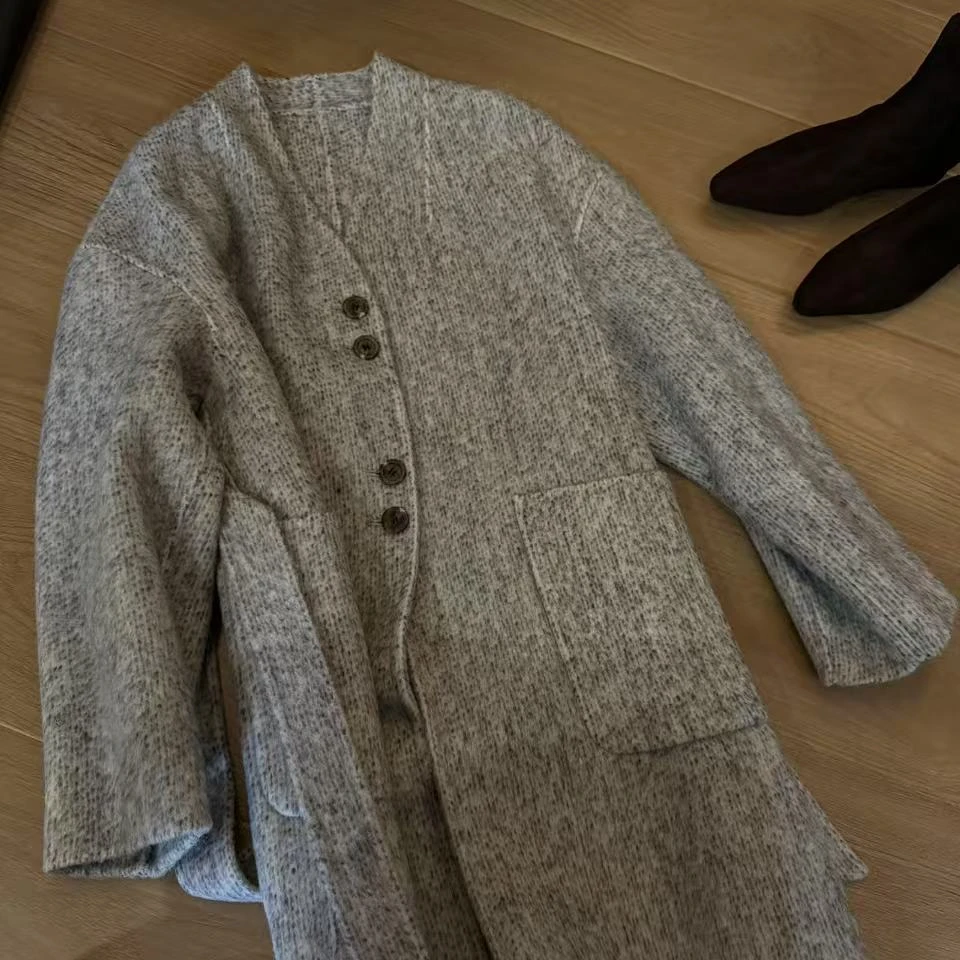 高品质浅麻灰色大衣