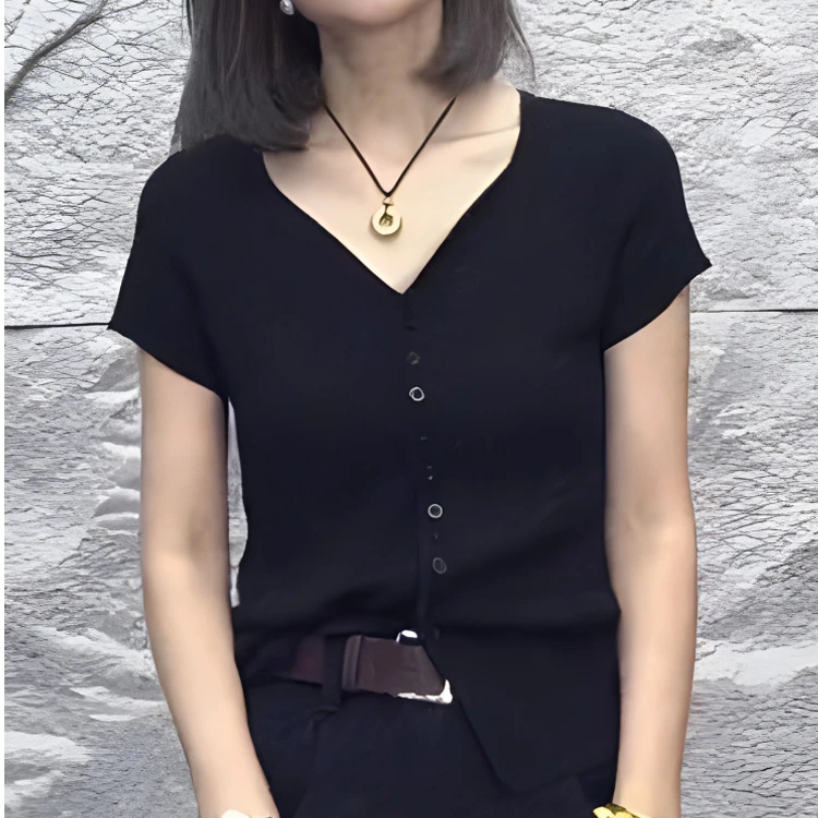 欧货大牌2025年夏季新款修身显瘦时尚气质百搭黑色短袖T恤上衣女