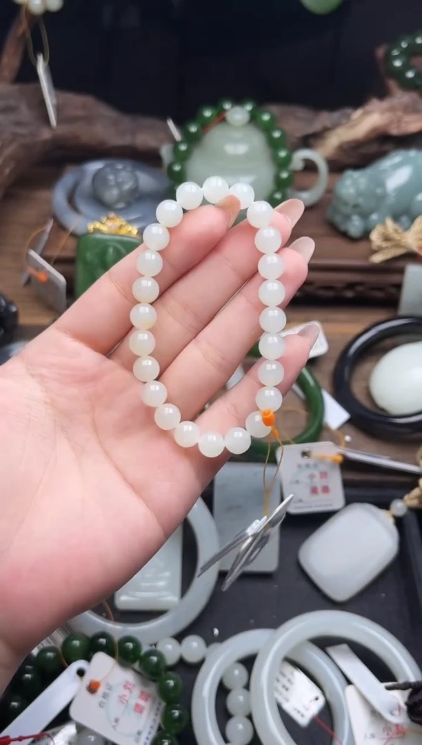 未镶嵌手串和田玉卡8天泰白玉 圆珠9009545