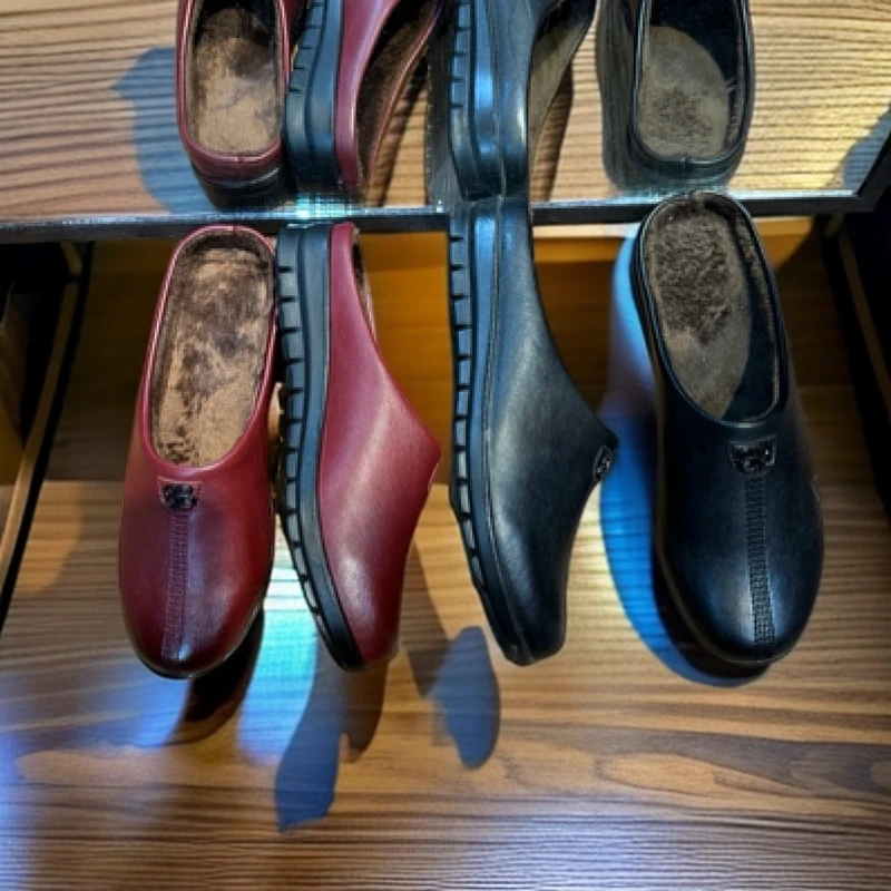 纯色低跟包头包头加绒百搭休闲鞋秋冬冬季透气时尚春季保暖圆头