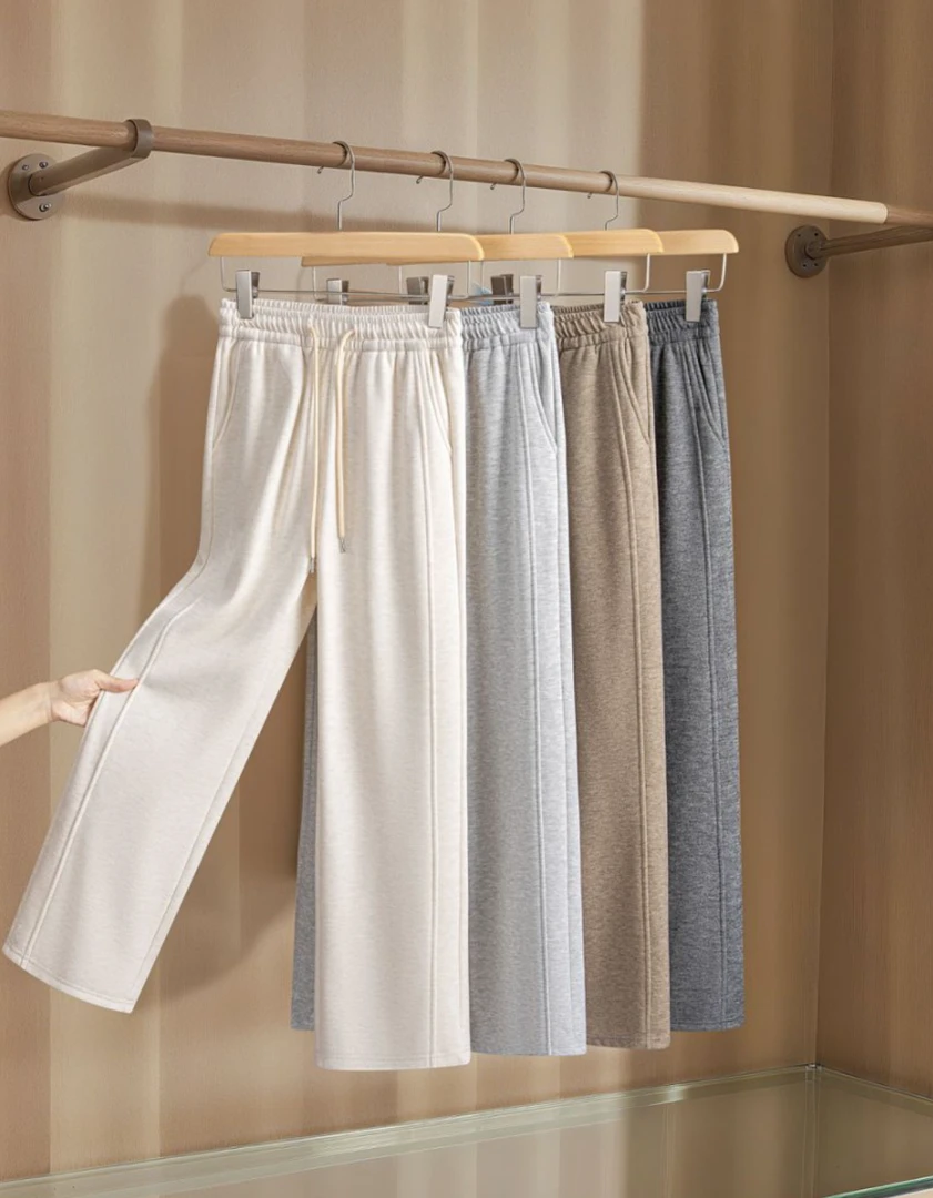 女士秋冬季加厚窄版阔腿裤直筒休闲裤高腰显瘦宽松垂感长裤