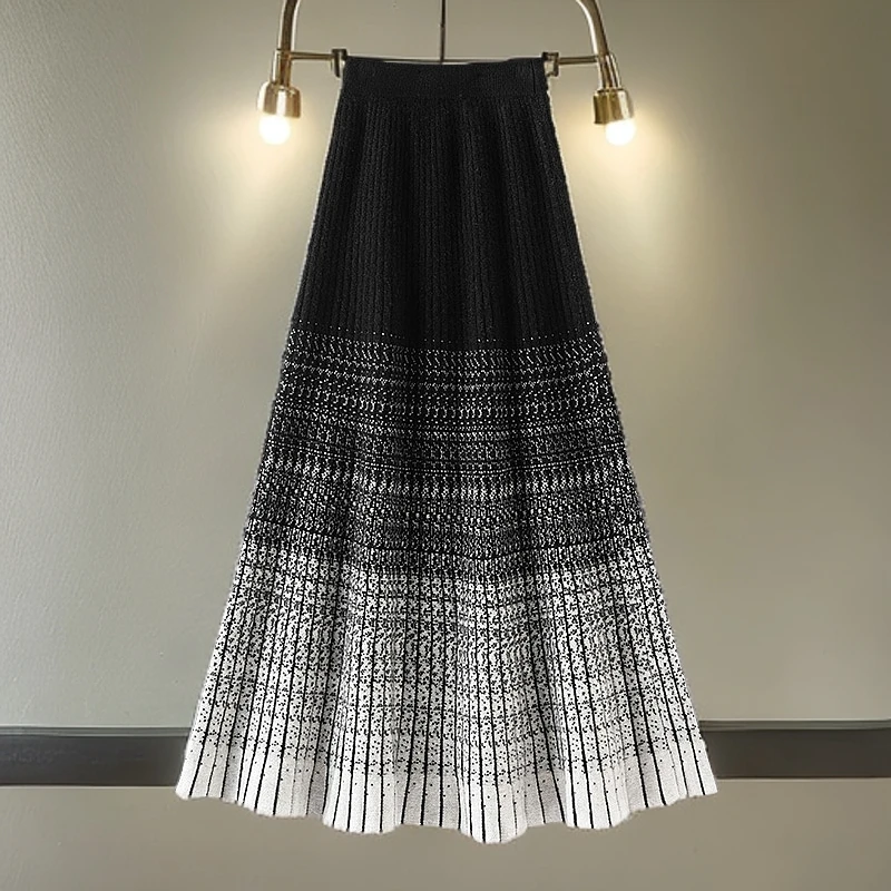 秋冬100纯羊毛半身裙女设计感点点提花高腰百褶裙子气质显瘦A字裙