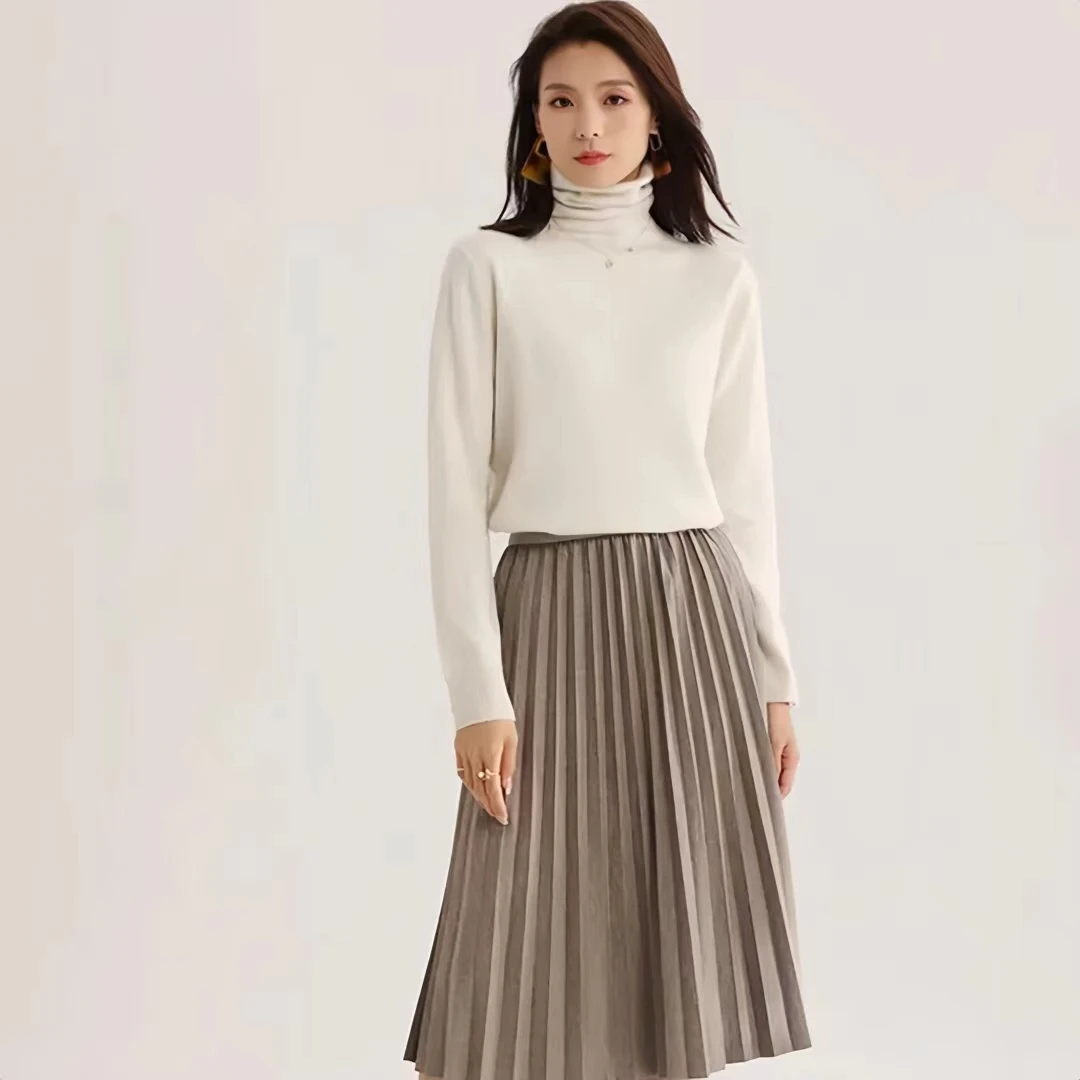 【100% 山羊绒】秋冬高领针织上衣女修身休闲羊绒打底衫 CTM0035