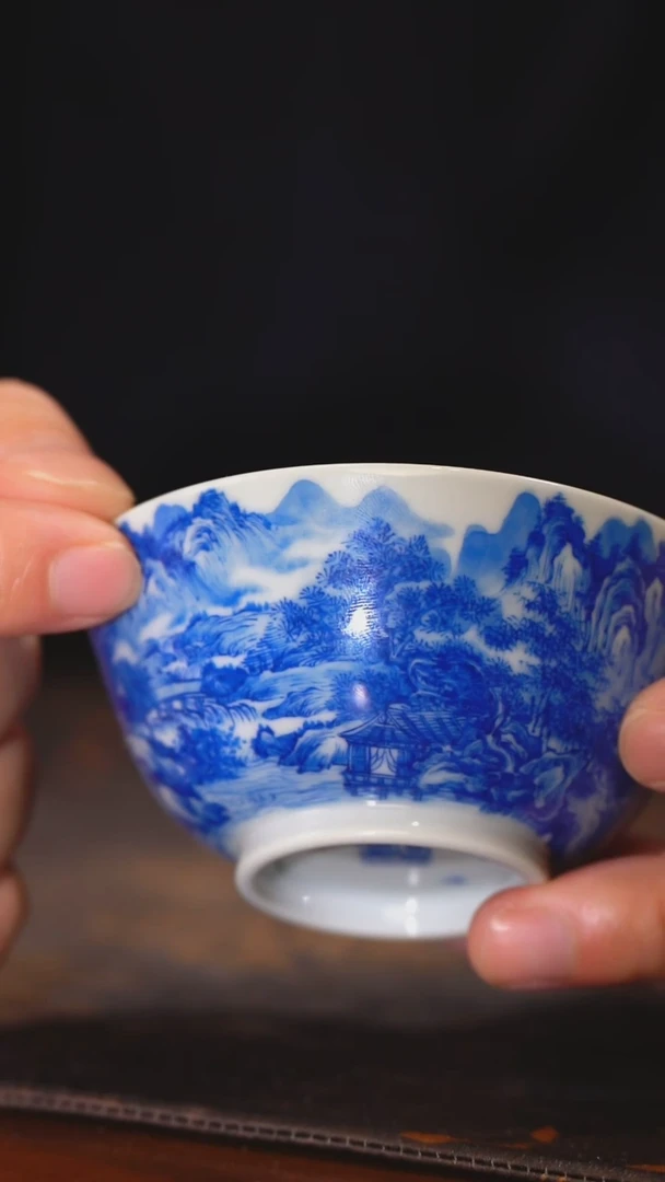 重工青花山水宫碗杯