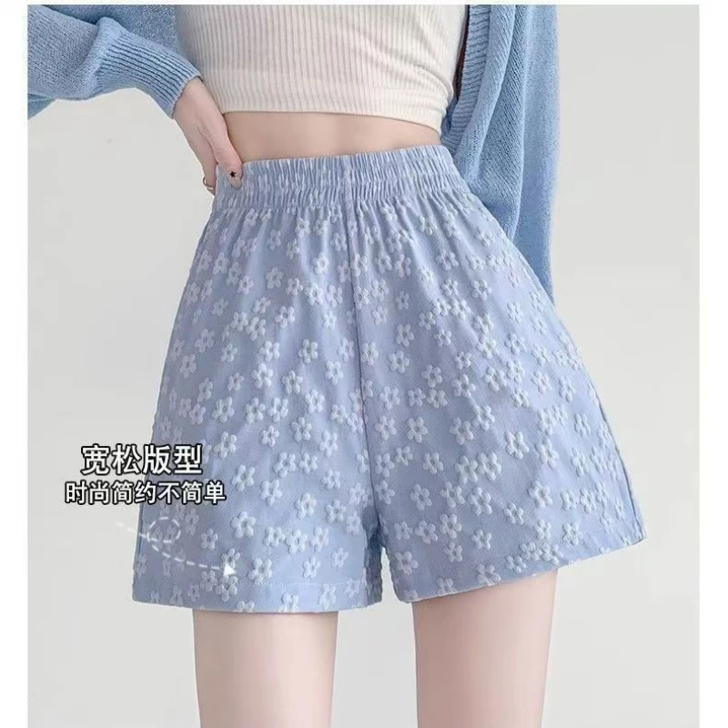 夏装显瘦碎花短裤阔腿裤甜辣妹百搭温柔薄款女裤潮流松紧热裤薄款
