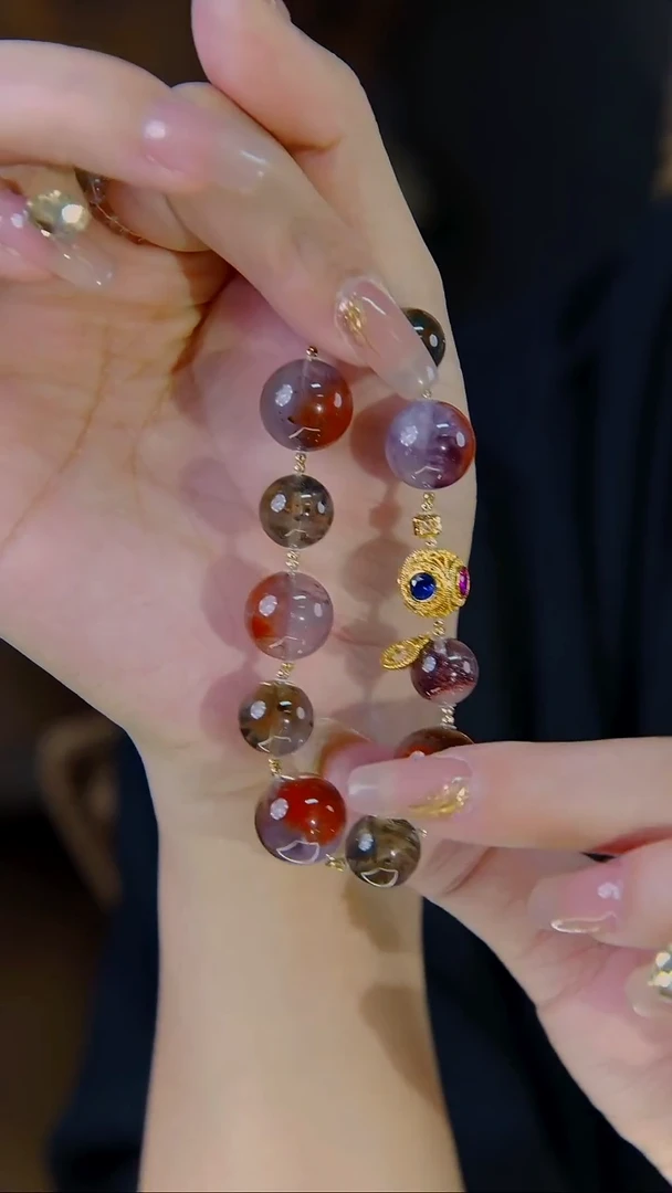 18K金镶嵌手链水晶黑羽荆棘玫瑰设计款