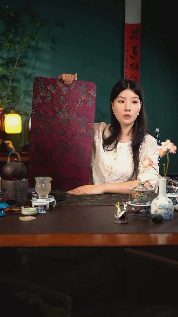 66*36陶瓷周边慢蓝茶席蝶影秋菊大紫色