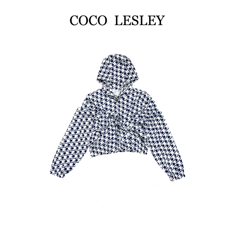 COCO LESLEY 夏季时尚潮流百搭满印连帽短外套7769