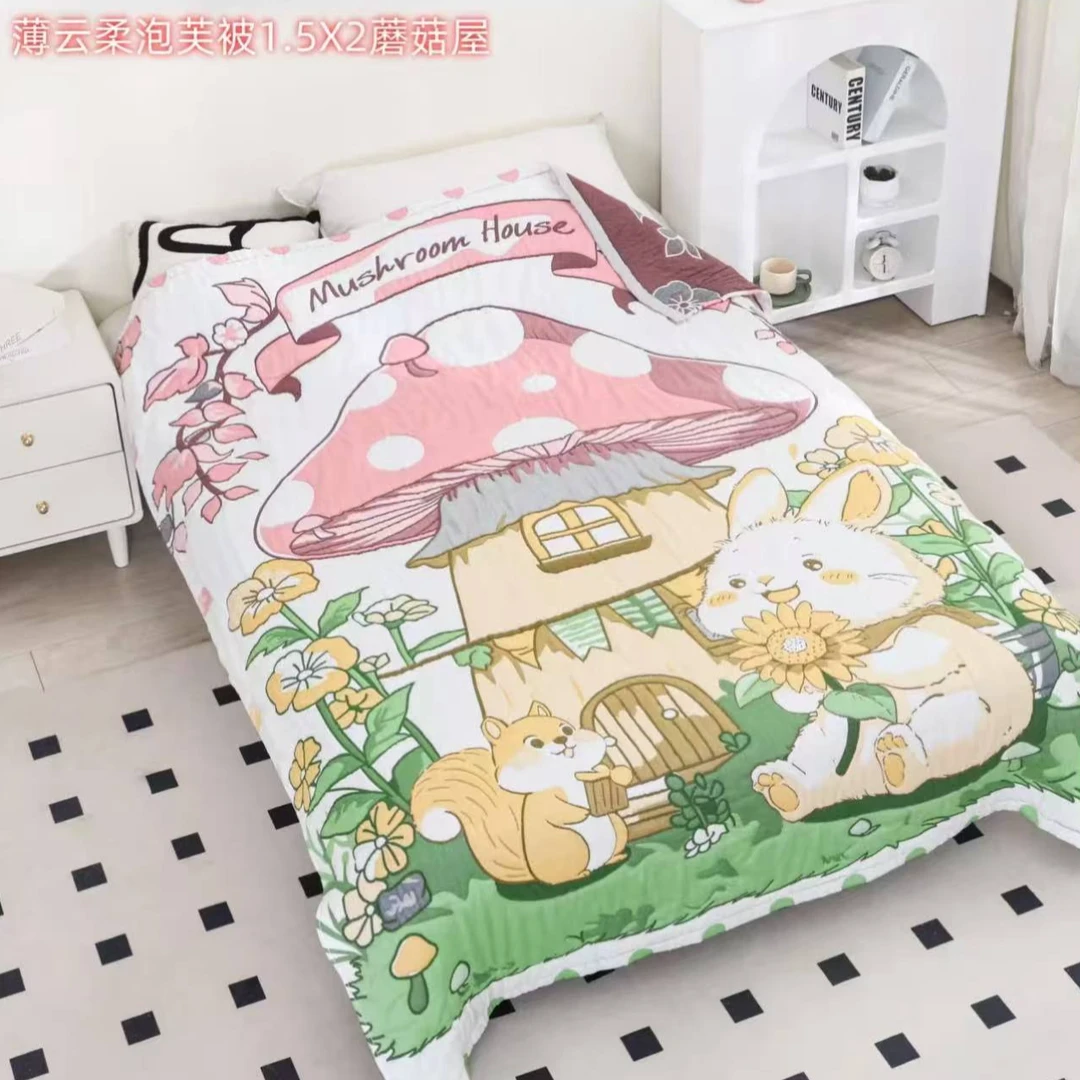 【静静-蘑菇兔】150*200  A类全棉纱布云朵泡芙被
