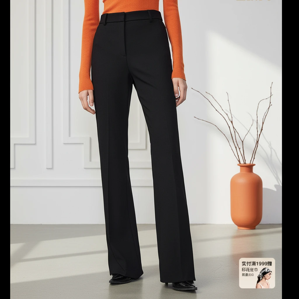 复古高弹喇叭裤秋冬新品通勤装高腰女士长裤黑色西装裤外穿微喇叭