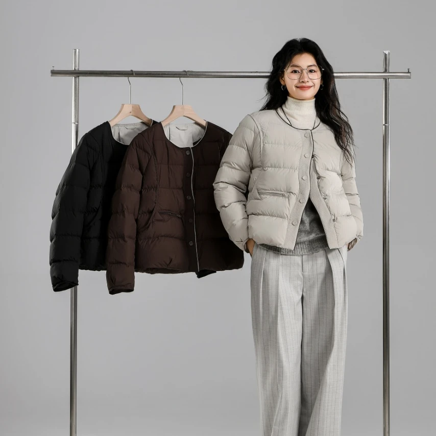 短款轻薄90白鸭绒女2024冬季新款时尚韩版圆领宽松保暖外套潮L811