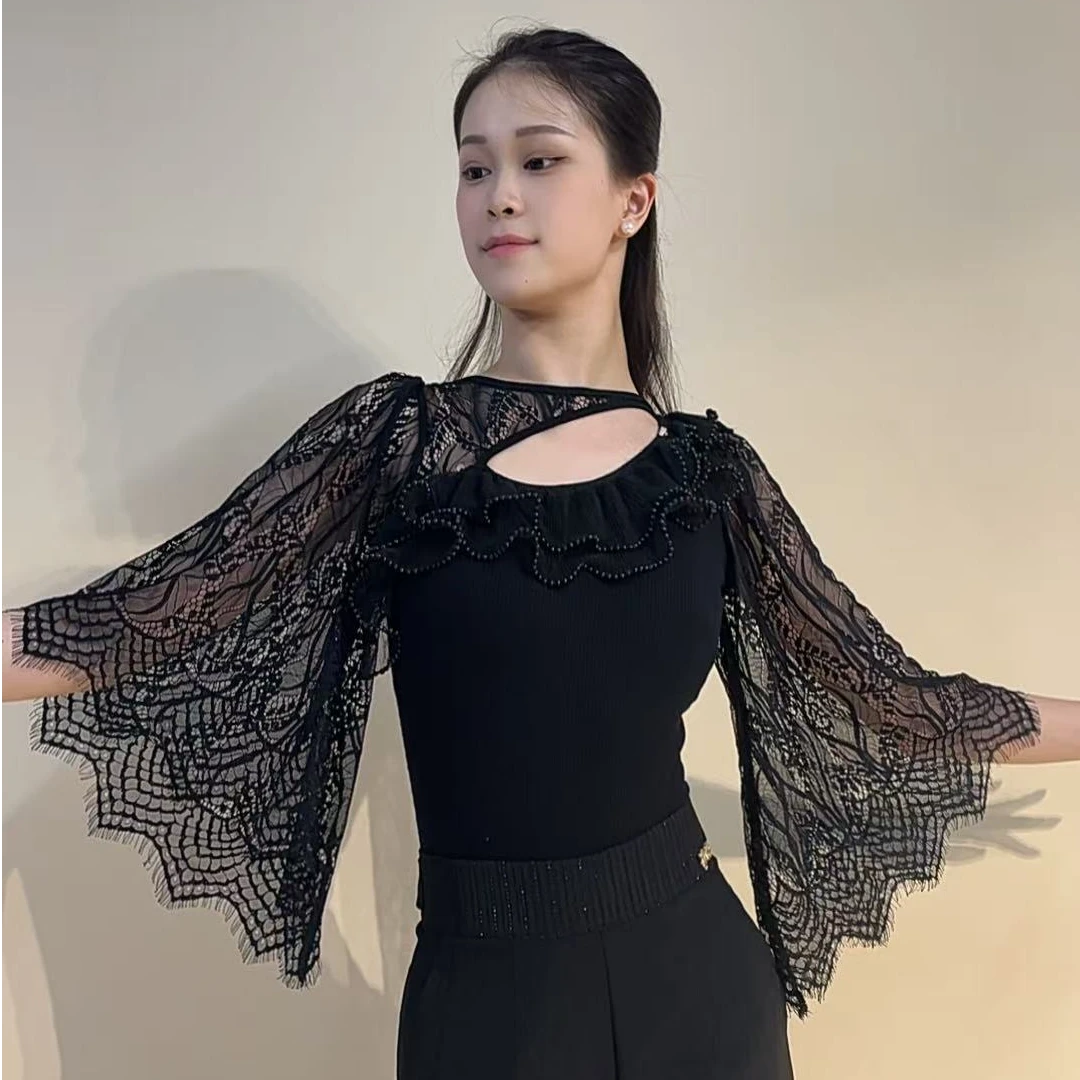 YRSS舞服♥新款小香风珍珠蕾丝上衣摩登拉丁