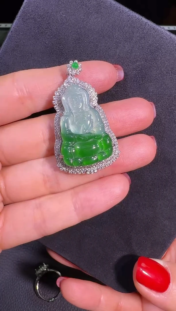 吊坠(不含链)银S925镶嵌翡翠小***宠观音