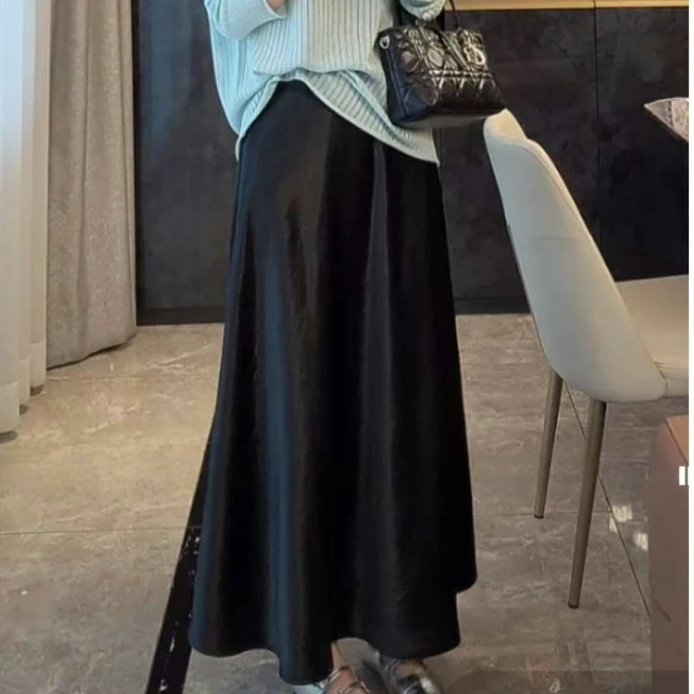 设计感缎面显瘦鱼尾半身裙2025新款夏季高腰显瘦纯色中长款流光裙