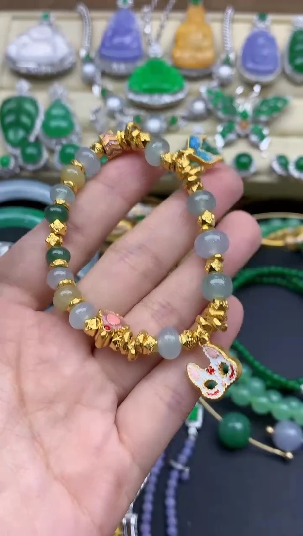 足金镶嵌手链翡翠565-春日珠宝