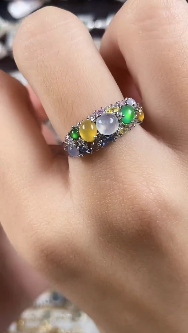 银S925镶嵌戒指翡翠 天然A货翡翠3