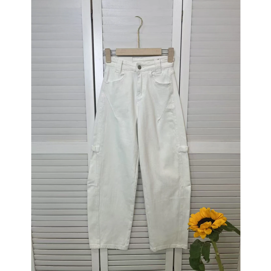 98632弯刀阔腿牛仔裤女装春季高腰弹力显瘦时尚百搭牛仔裤