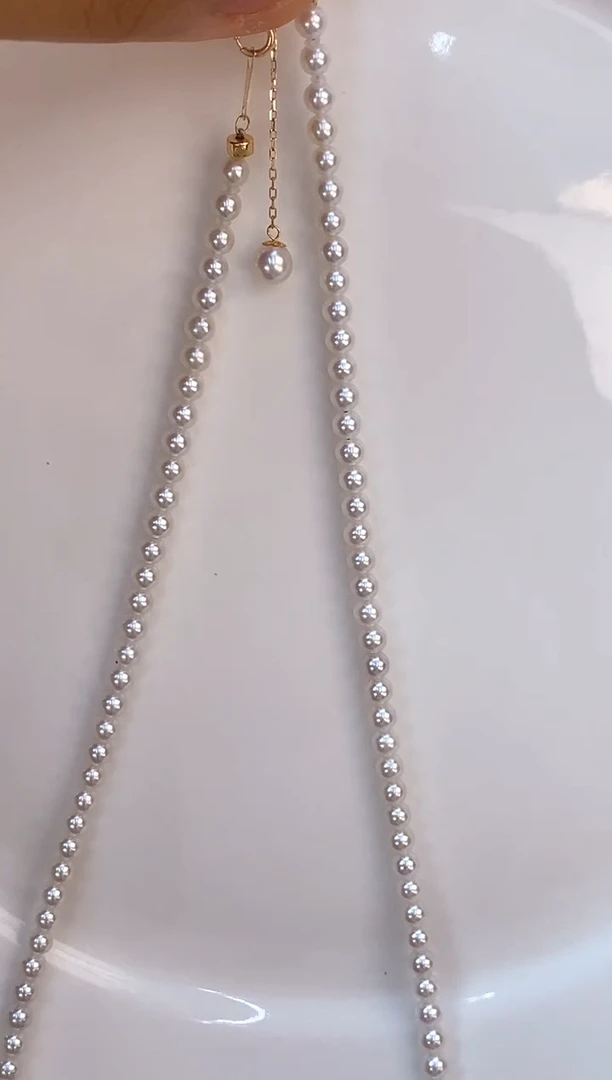 项链18K金镶嵌淡水珍珠3.5-4