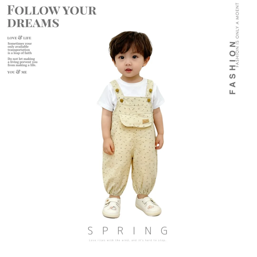 2025秋季儿童宝宝新款时尚碎花背带长裤韩系潮流印花小童宝背带裤