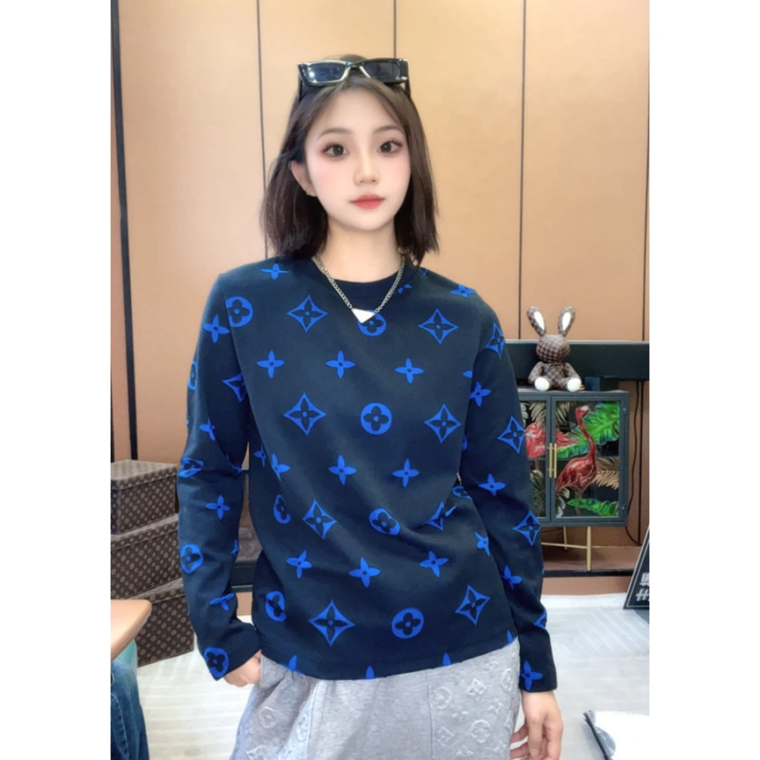 【双拼长袖】2025秋季新款大花拼色烧花潮牌男女同款长袖休闲时尚