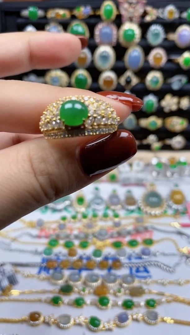 银S925镶嵌戒指翡翠9076