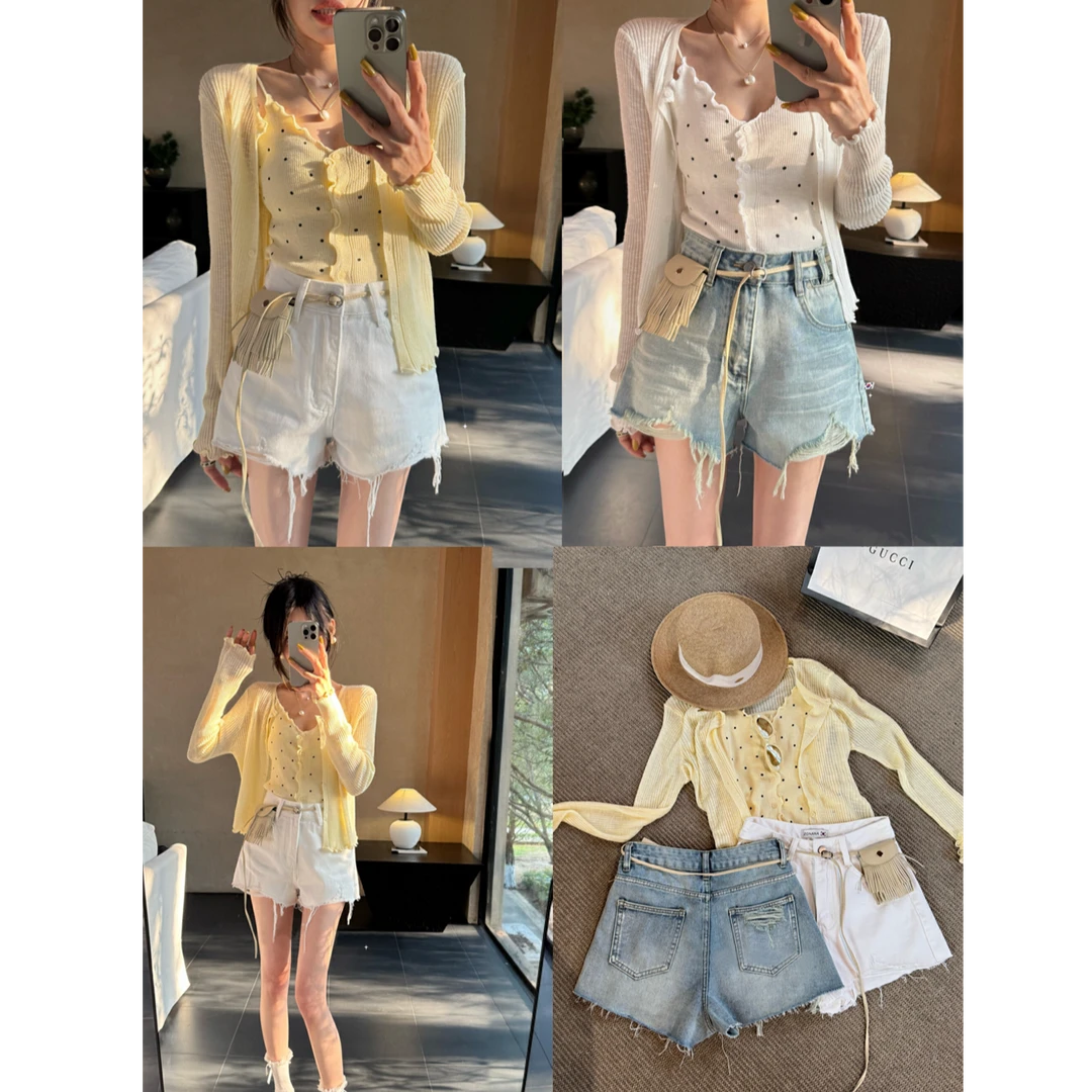 白色破洞牛仔短裤2025年夏季新款个性街头高腰水洗A字阔脚热裤女