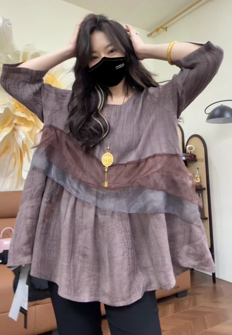 museguhui/木色古汇82578#长袖时尚夏季宽松休闲显瘦文艺小衫