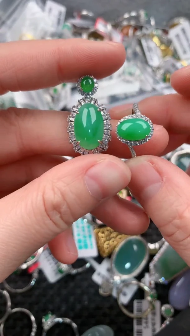 银S925镶嵌戒指翡翠333---7