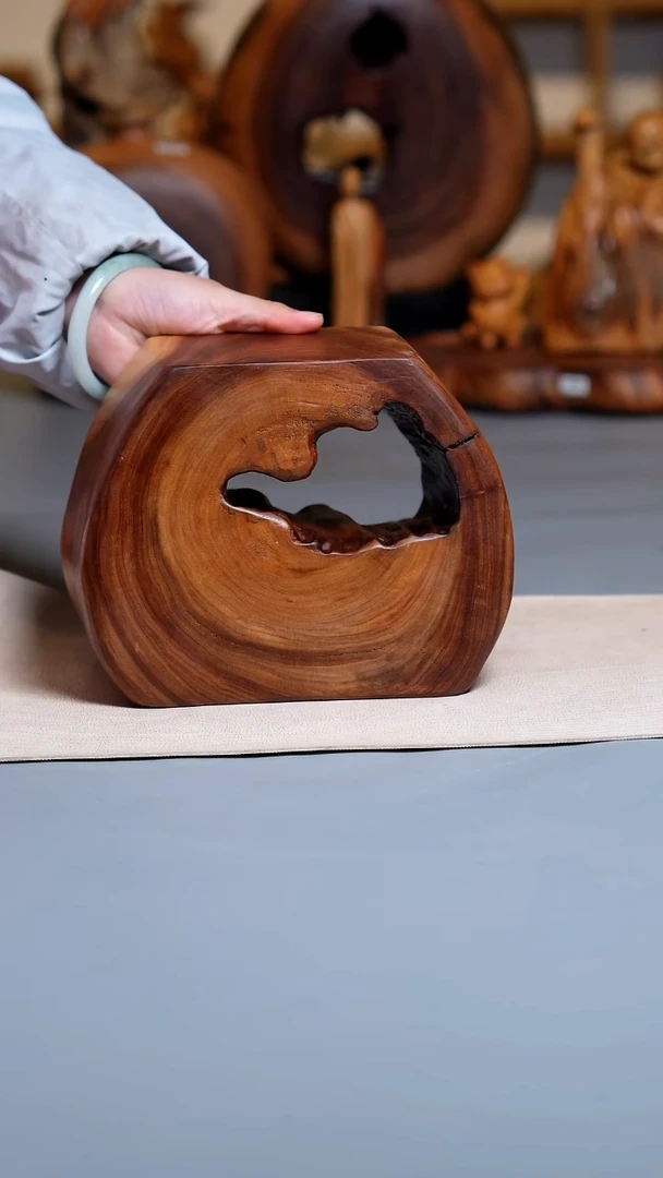 木香樟木镂空底座花架C2222