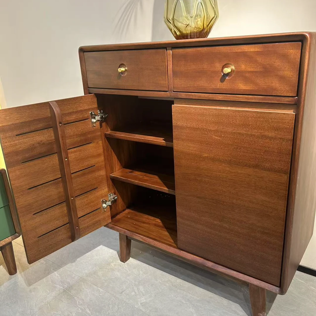 现代城市简约红胡桃木储物柜鞋柜