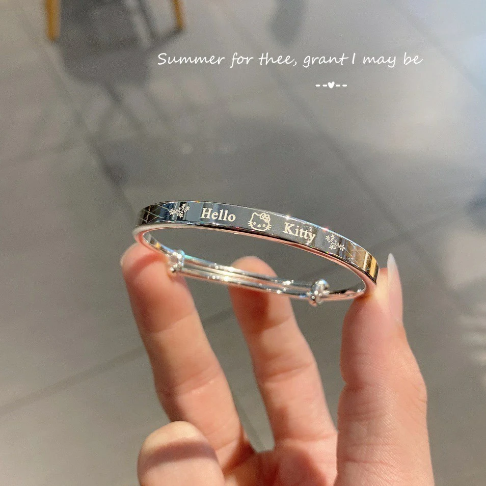 足银手镯 999足银中童女孩kitty手镯5～15岁生日礼物