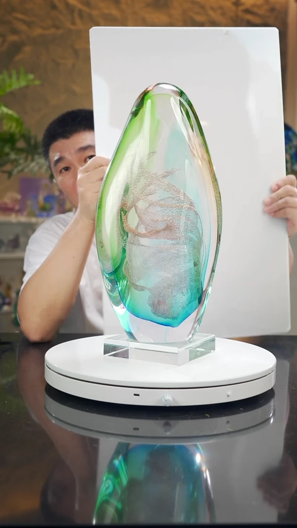 手工艺品琉璃青**水福利蓝绿月虹摆件95号