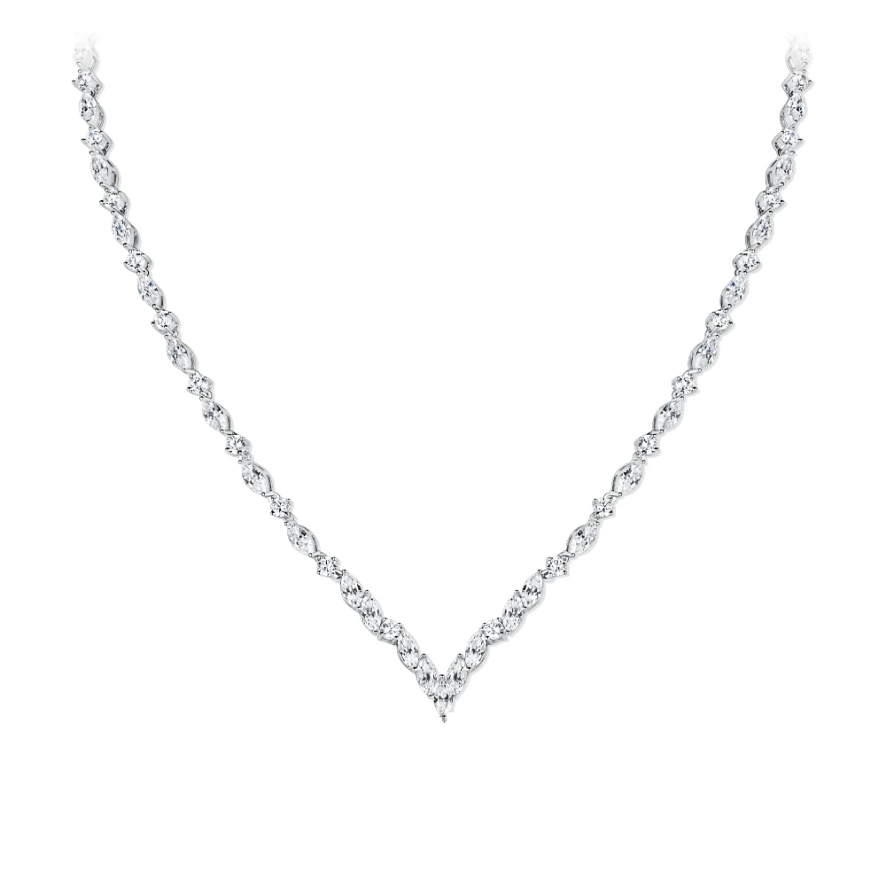 坠链均925银合成锆石 N4309 满钻镶嵌白色百搭气质项链可挂吊坠