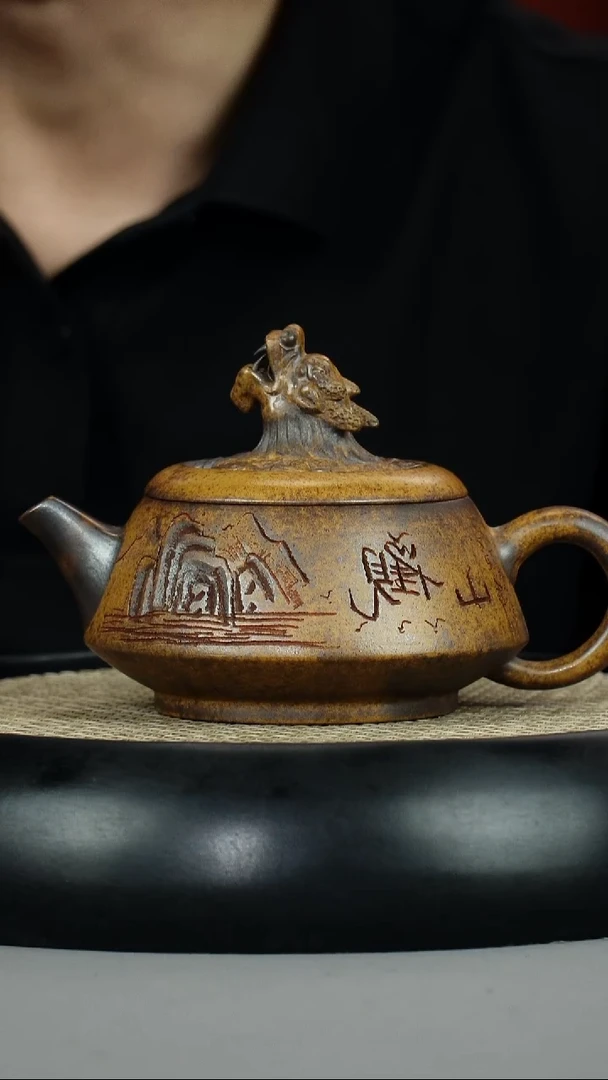 茶壶紫砂龙骨金砂 独占鳌头 观山