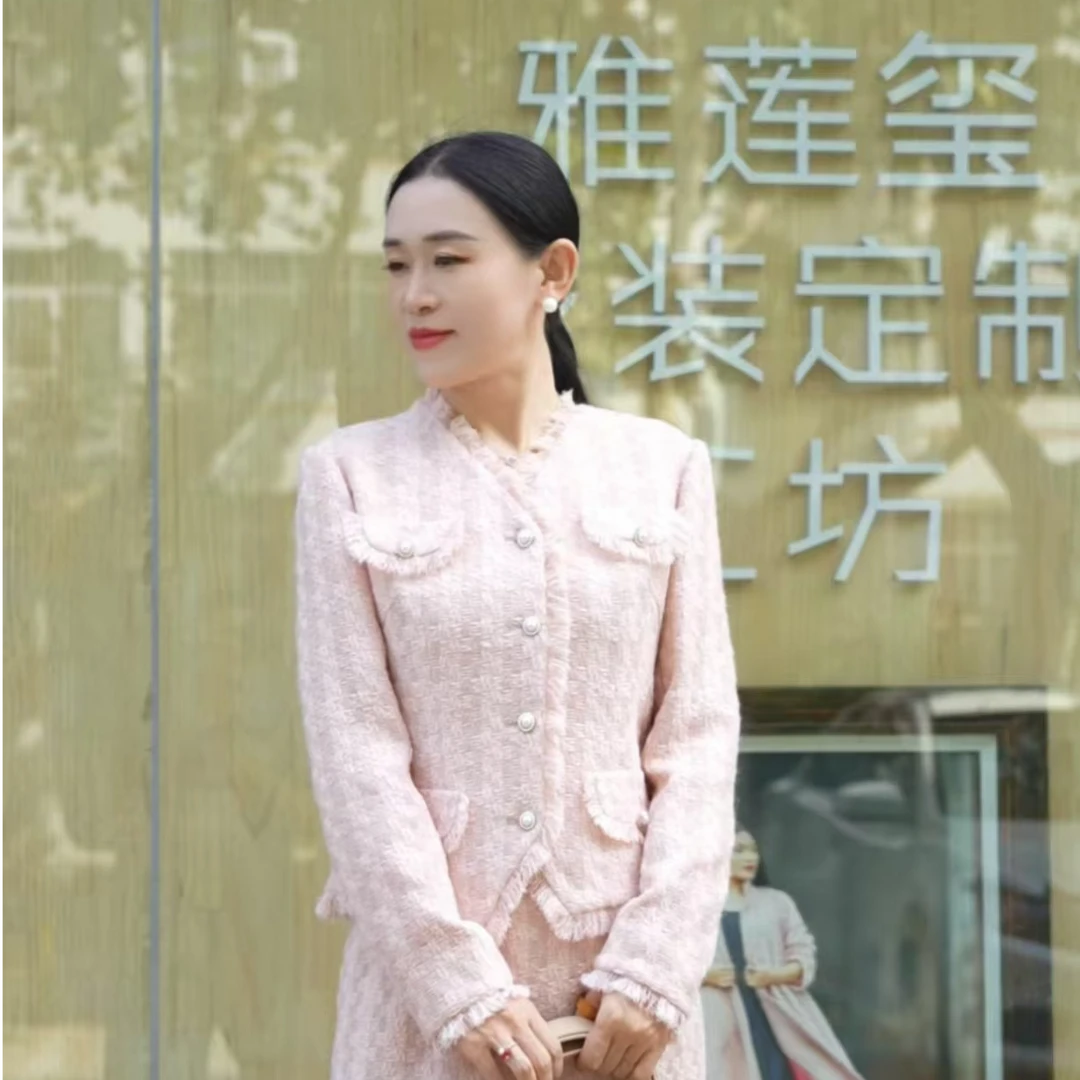 单排扣通勤秋季女纯色长袖短外套流苏小香风轻奢设计套装